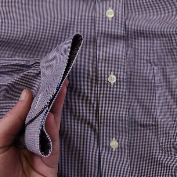 Brooks Brothers Madison Men's 17.5 35 Blue Red Plaid Long Sleeve Cotton Spandex - Picture 10 of 11